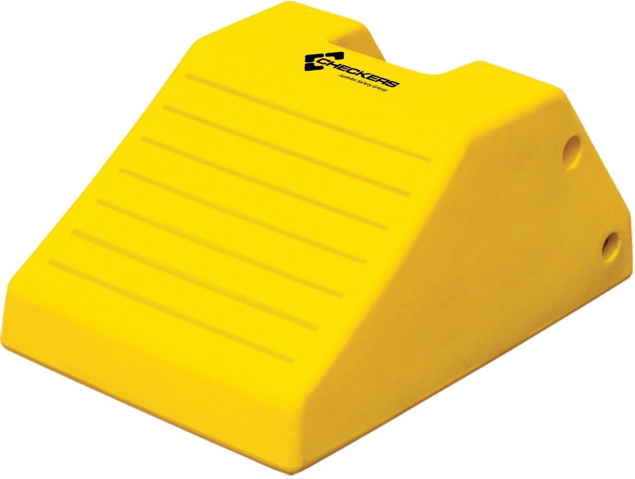 Checkers Heavy Duty Wheel Chocks for 95"-142" Tires, One Large Tire Chock for Haul Trucks, Loaders, and Cranes, 427 Ton Capacity, Lightweight HDPE, Made in the USA, Yellow, MC3012