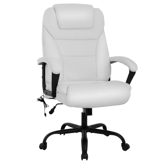 Big and Tall 500lbs Wide Seat Ergonomic Desk Chair with Lumbar Support Arms Headrest Massage Office Chair Rolling Swivel PU Leather Task Computer Chair for Adults (White)