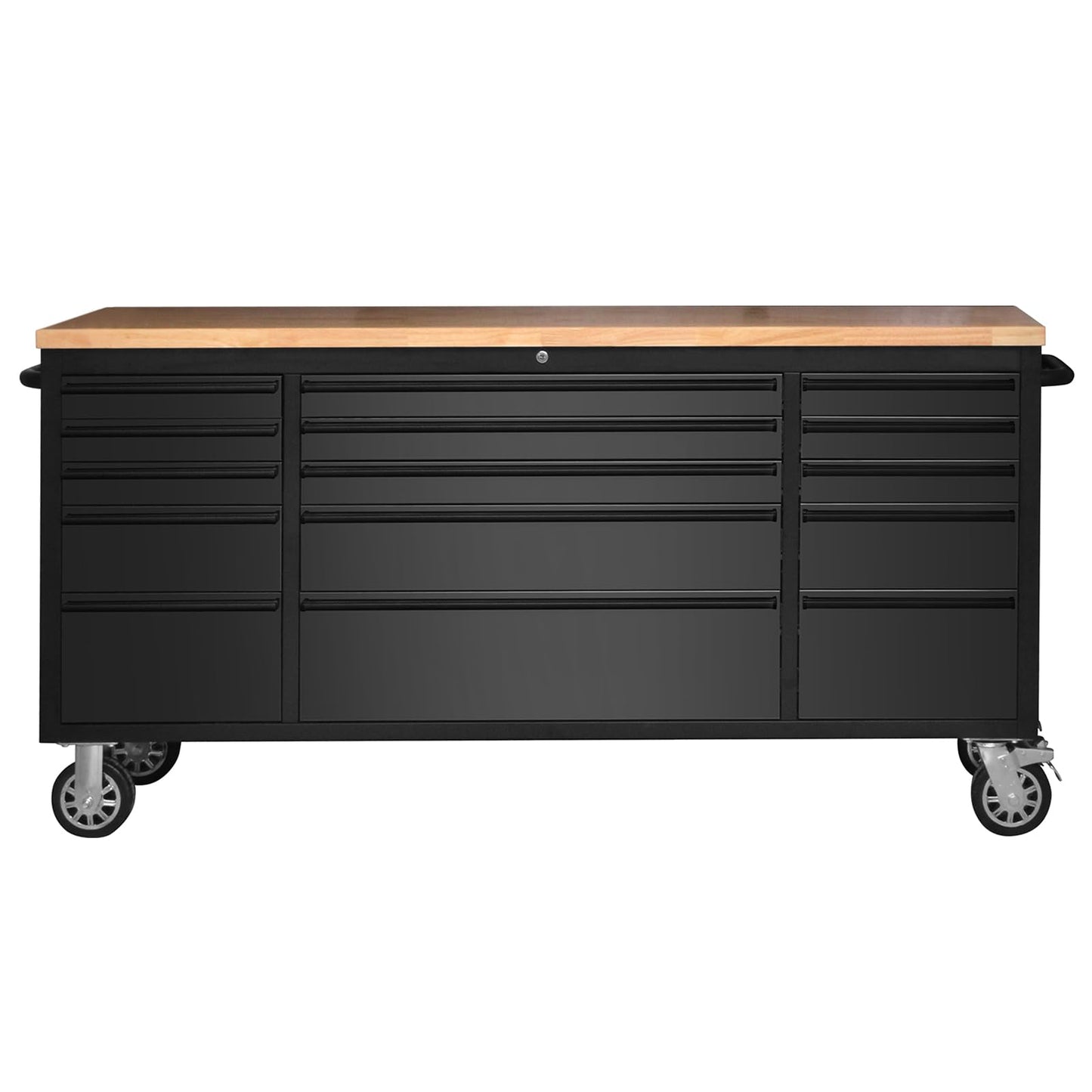 ExploreHorizon 72inch Tool Chest Rolling Tool Cabinet, 15 Drawers Storage Cabinet On Wheels, Garage Workbench with Wood Top, Key Locking System Drawer Liners for Garage Warehouse Repair Shop, Black