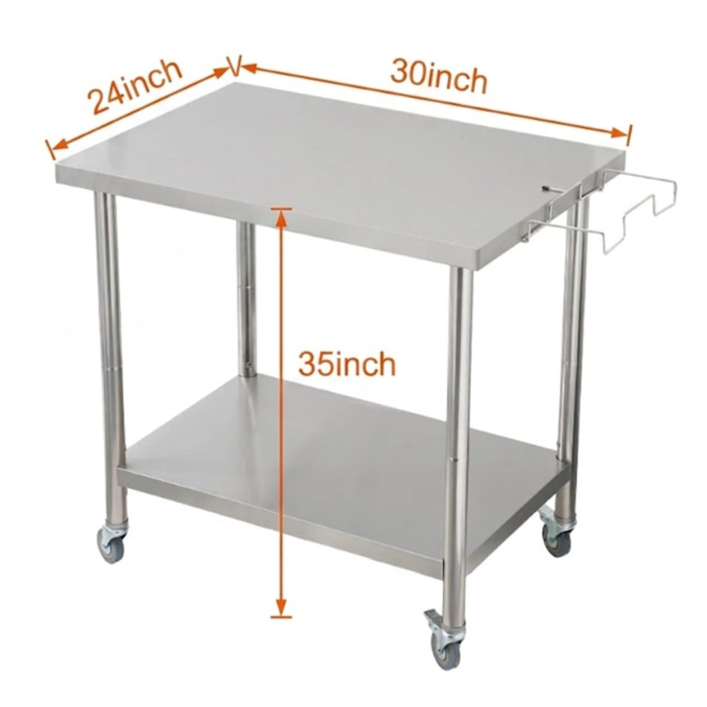 Garvee Stainless Steel Straight Edge Work Table 30 inch Double Layer with Casters & Garbage Shelf, Heavy Duty Commercial Prep Table, 0.7mm Thick
