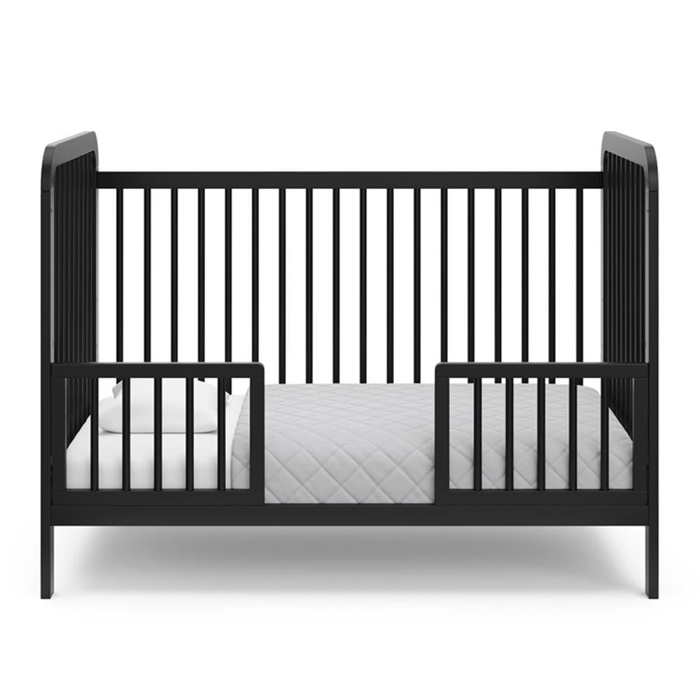 Pemberly Row 3-in-1 Convertible Crib, 53.8" Pine Wood, Black Finish, Adjustable Mattress Base, GREENGUARD Gold Certified, Modern Design Baby Crib to Toddler Bed and Daybed for Nursery Use