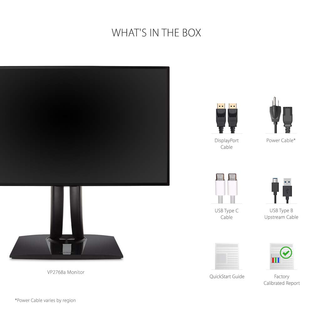 ViewSonic VP2768A 27 Inch 1440p ColorPro Monitor, IPS Display with 100% sRGB and Pantone Validated for Professional Photo Editing, Advanced Ergonomics, 90W USB-C, HDMI, and DisplayPort Daisy Chain