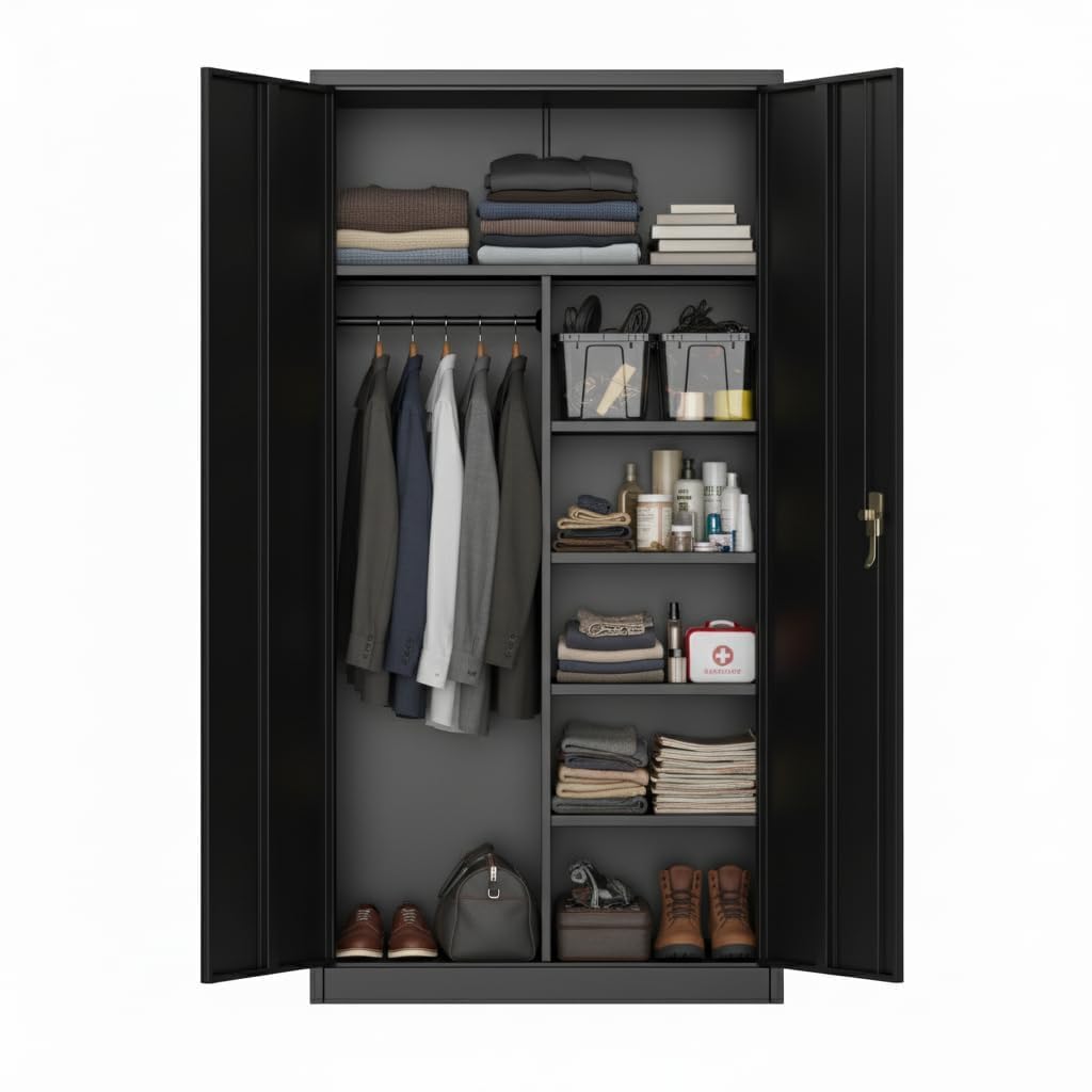 PeacefulHues Steel Wardrobe Cabinet with Locking Doors