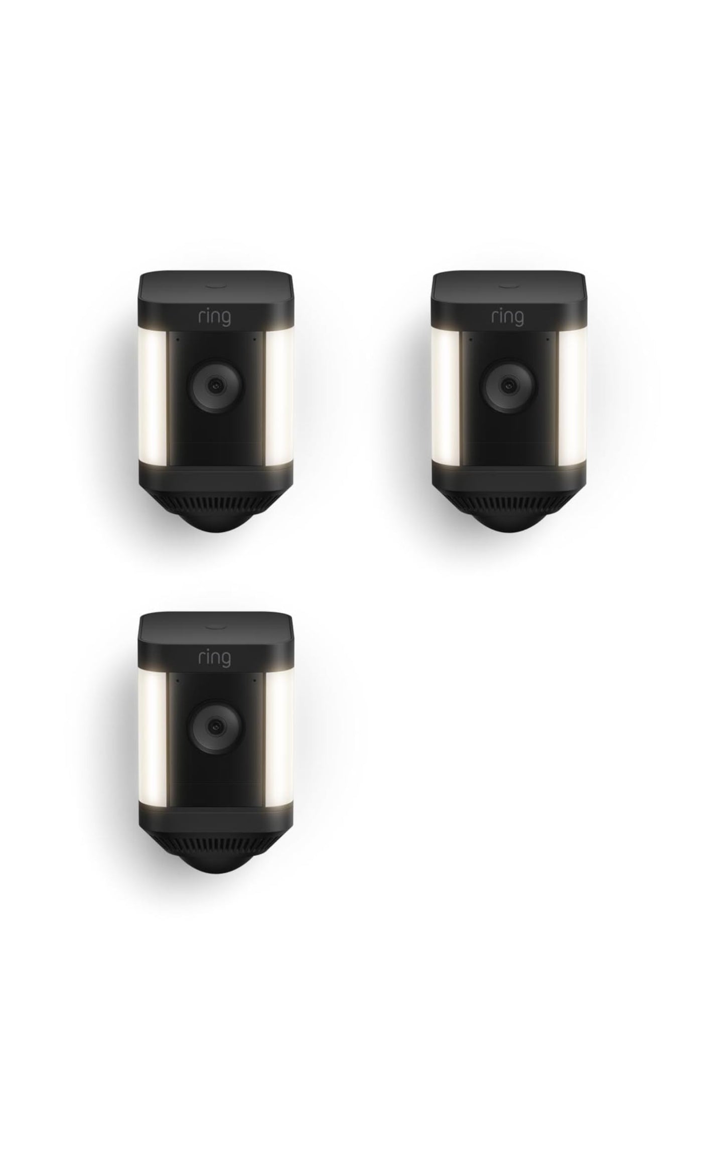 Ring Spotlight Cam Plus, Battery, Home or business security with HD video, Two-Way Talk, Color Night Vision, and Security Siren, 3-pack, Black