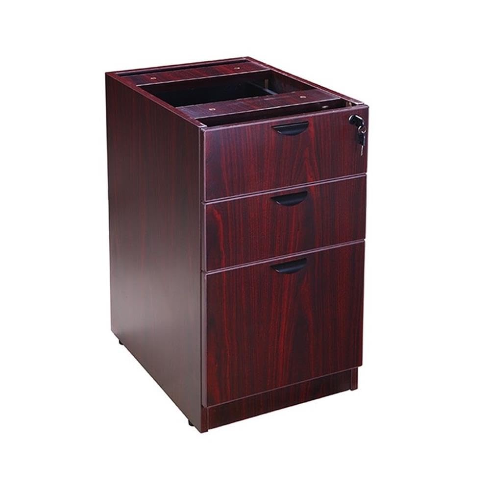 Boss Office Products Holland 71" Executive Desk and Credenza with Dual File Storage Pedestal and Hutch, Mahogany