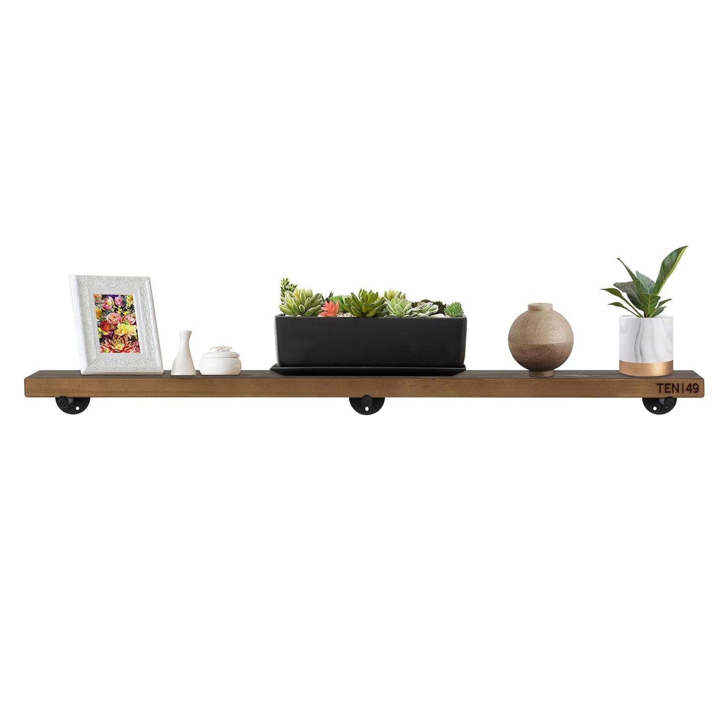 TEN49 Real Wood Rustic Floating Shelves Wall - 60 Wide Small Wooden Industrial Pipe Shelving 1.8 Thick - Farmhouse Pipe Wall Shelves Furniture Bathroom Decor Art Shelf - Dark Espresso Color - Set of 1