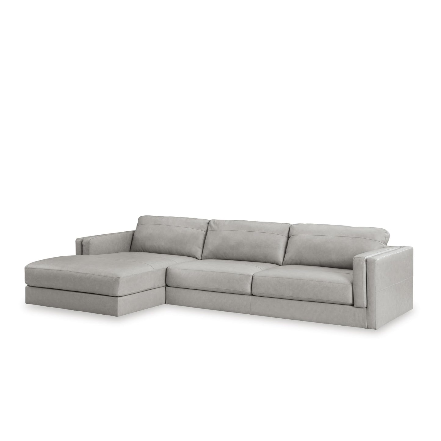 Signature Design by Ashley Amiata Modern L-Shaped Left-Arm Facing Leather Match 2-Piece Sectional with Chaise, Light Gray
