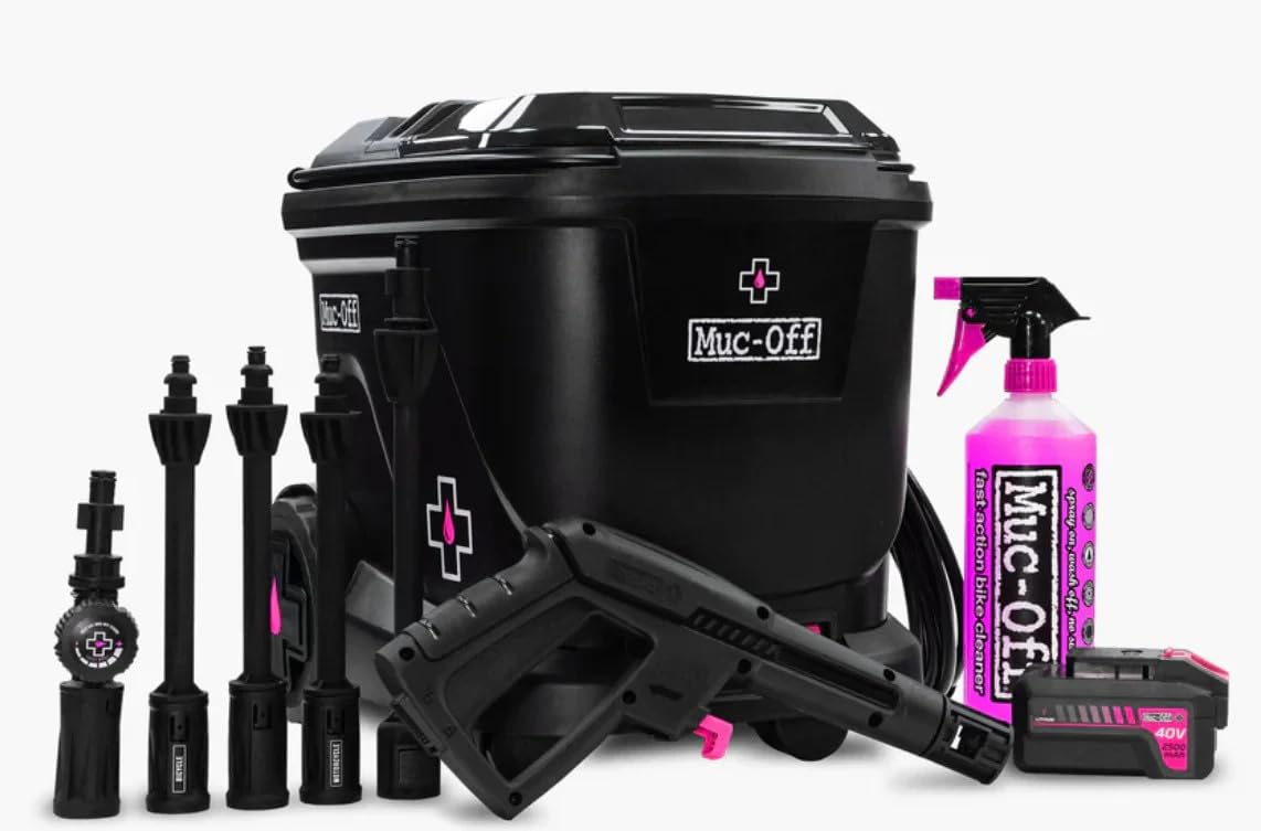 Muc-Off Mobile Pressure Washer Starter Bundle – Portable Battery Powered 20L Pressure Washer for Bicycles - Includes 4 Lances and 1 Liter Nano Tech Bike Cleaner