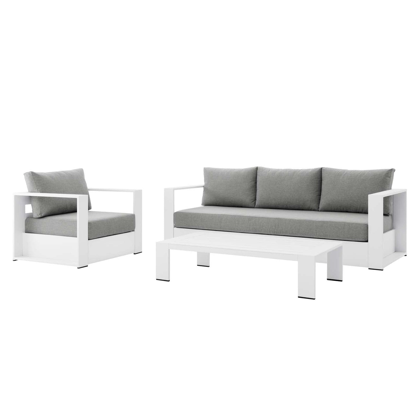 Modway Tahoe Aluminum 3-Piece Outdoor Patio Set in White Gray