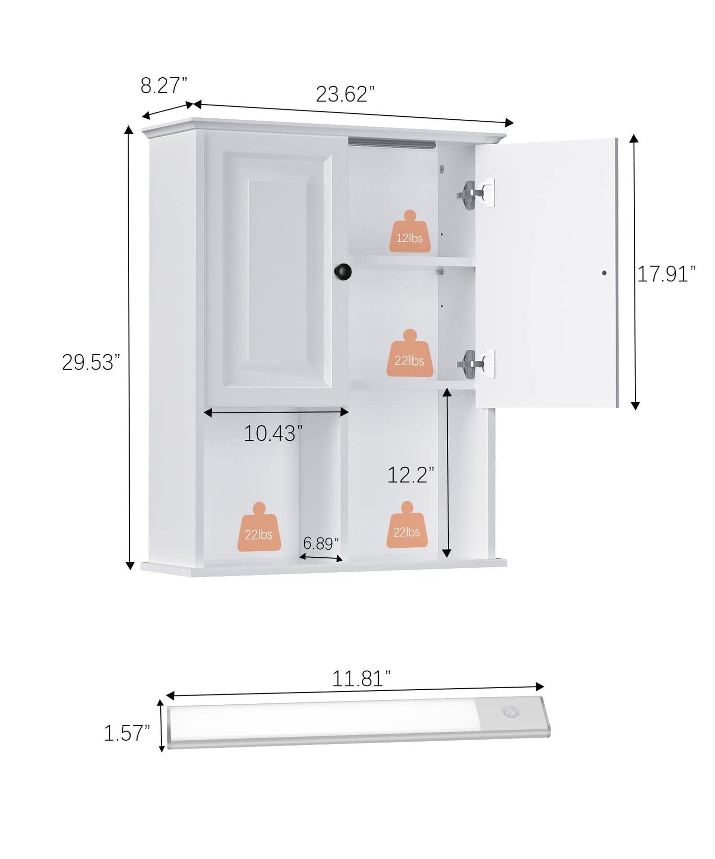 HAIOOU Bathroom Wall Cabinet with Motion Sensor Light, Wooden Medicine Cabinet Wall Mounted, Over the Toilet Bathroom Storage Cabinet with Soft Close Hinges and Adjustable Shelf - Modern White