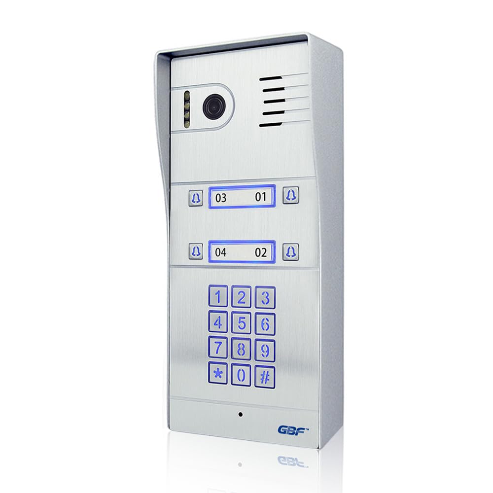 GBF Smart Full IP Video Door Station/Smart Video Intercom System for 4 Unit Apartment (GBF-PL963PM4U-POE)- 1080P Camera, Built in POE, Control Two Locks remotely, Smart Keypad