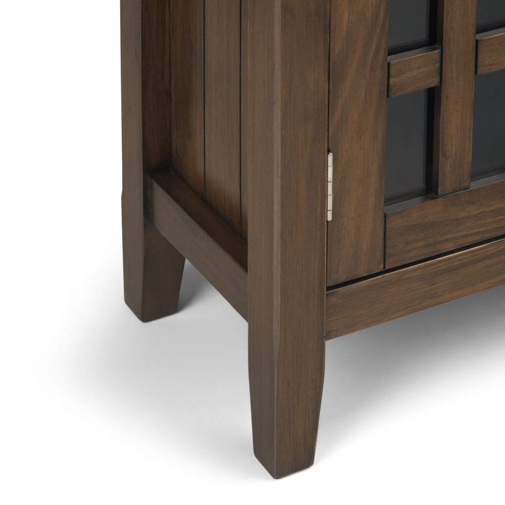 SIMPLIHOME Bedford Storage Cabinet - 32 inch Wide Solid Wood Low Media Cabinet in Rustic Natural Aged Brown, Transitional Console for Living Room, Entryway, or Dining Room with Glass Doors and Shelves