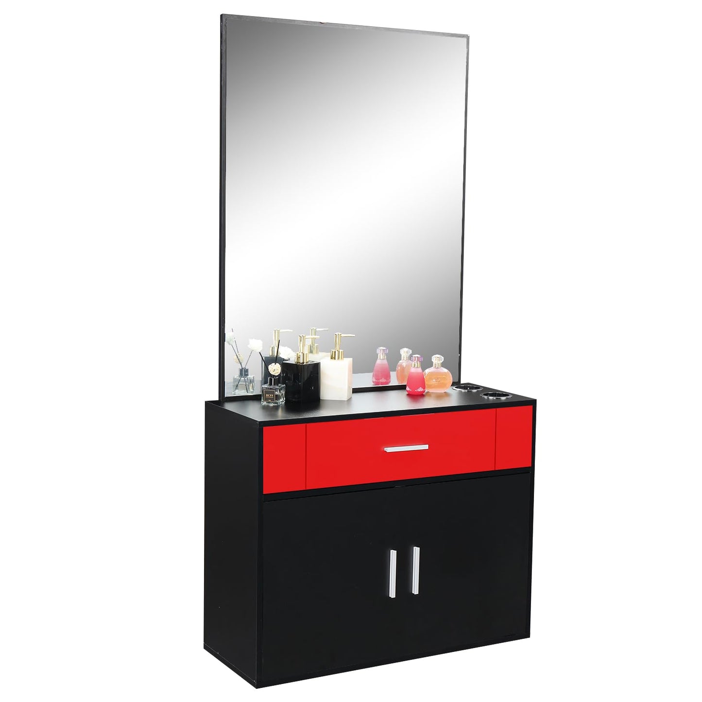 Storage Cabinets Beauty Spa Furniture Set, Salon Station with Mirror Beauty Salon Spa Equipment,Barber Salon Station Makeup Storage Organizer Hair Styling Beauty Spa Equipment Utility