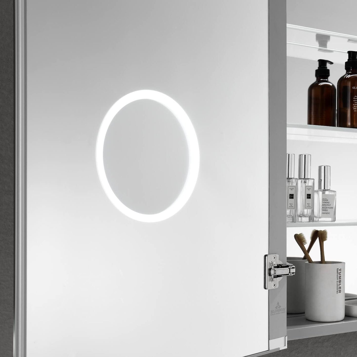 Blossom 36 Inch Recessed LED Medicine Cabinet with 3X Makeup Mirror - Smart Lighted Mirror with Outlets & USB Port - Fogless Bathroom Storage - Blum 170° Soft-Close Doors - Copper-Free Silver