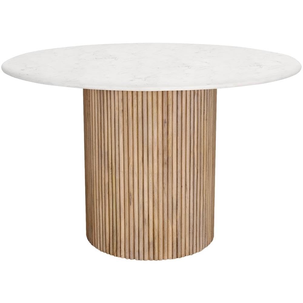 Meridian Furniture 757-T Oakhill Collection Modern | Contemporary Dining Table with Natural White Oak Finish, Solid Mango Wood Base, Genuine Marble Top, Fluted Wood, 47" W x 47" D x 30" H, Natural
