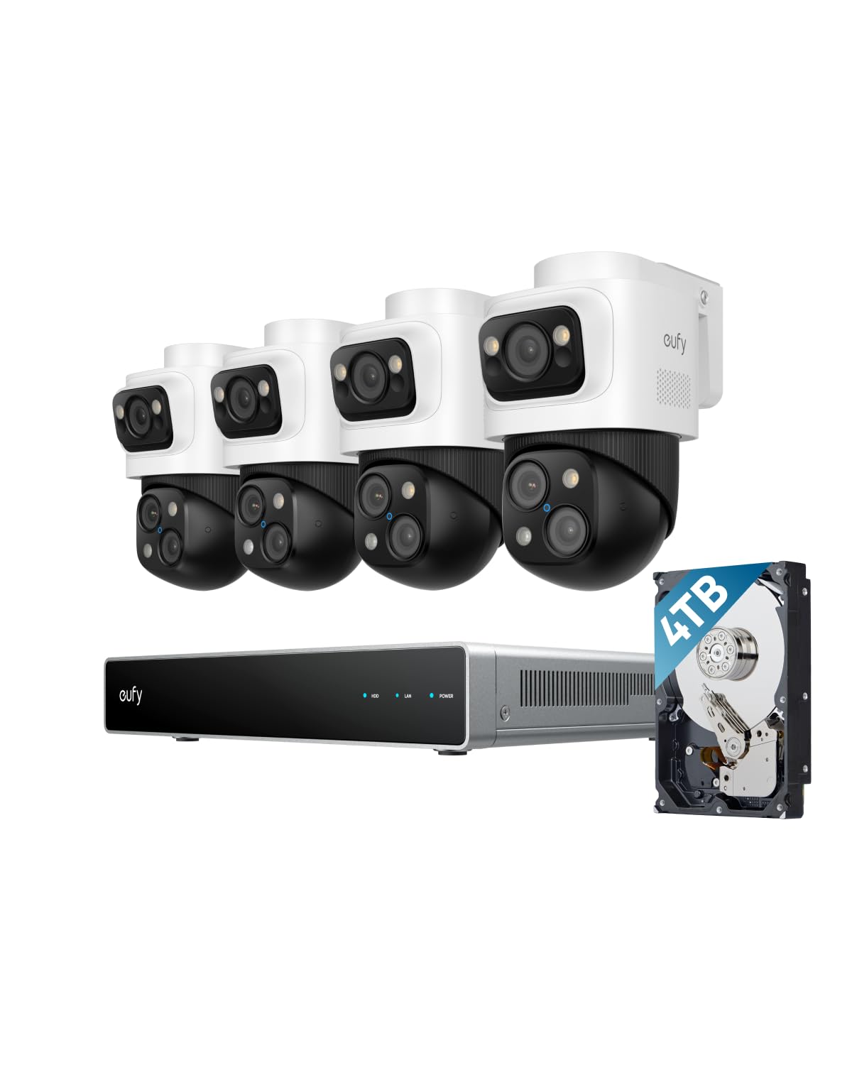 eufy Security 4K NVR Security Camera System S4 Max, 4TB HDD,POE Wired, 24/7 Recording, Triple Lens Bullet-PTZ Cam, 360° PTZ, Up to 16CH, Cross-Cam Tracking, 8× Auto Zoom, Smart Video Search