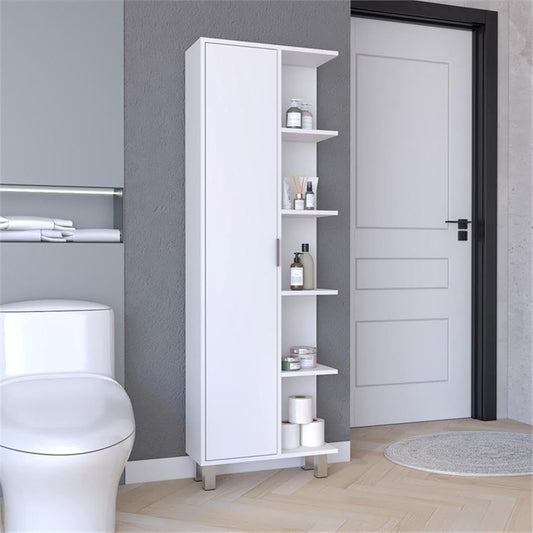 Tuhome Crovie Tall Linen Cabinet for Bathroom Storage, 62.9-Inch White Linen Tower with Door and 9 Shelves, Slim Vertical Linen Closet Organizer for Towels and Toiletries