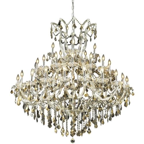 Elegant Lighting Royal Cut 41-Light Crystal Chandelier, 52in x 54in, Chrome Finish with Smoky Golden Teak Crystals, Model 2800G52C-GT/RC