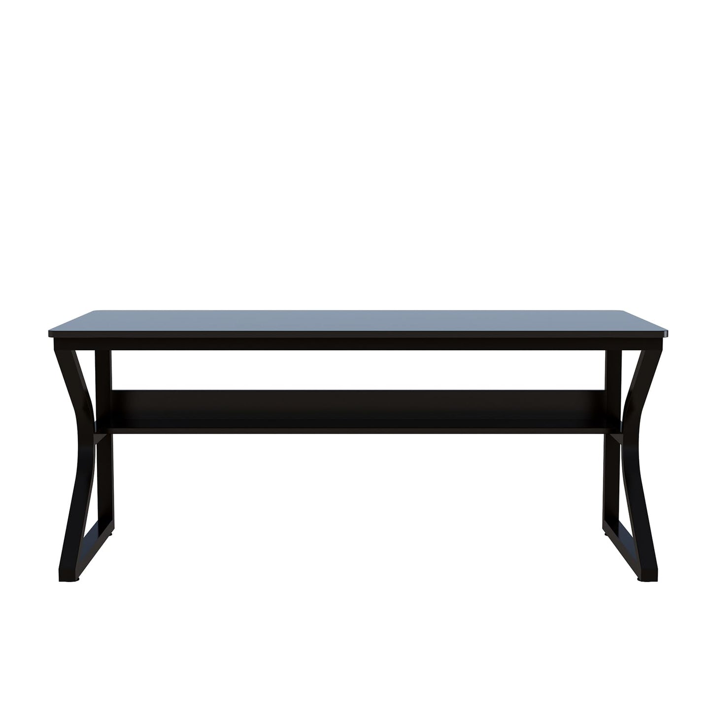 OSCHF Extra Long Desk with Bookshelf - 63" Double Long Writing Table for 2-Person Workstation, Modern Study Work Computer Desk for Home and Office, Black