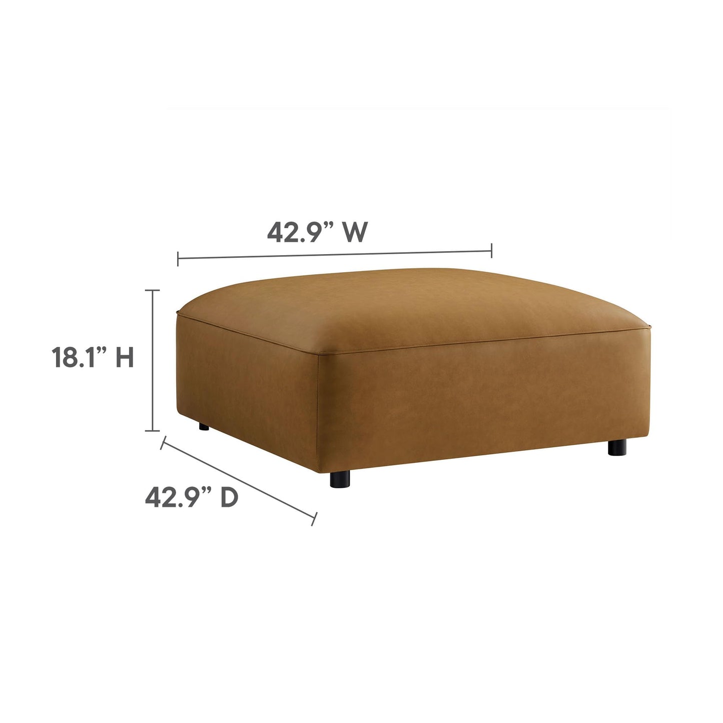 Modway Auren Vegan Leather 3 Piece Modular Sofa in Camel - Faux Leather Loveseat with Ottoman - Comfy 2 Seater Sofa with Footstool - Mid Century Couch for Living Room, Apartment, Loft