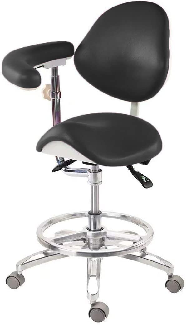 BONEW Global-Dental Saddle Chair Office Stool Dentist's Doctor's Assistant's Deluxe Chair PU Leather