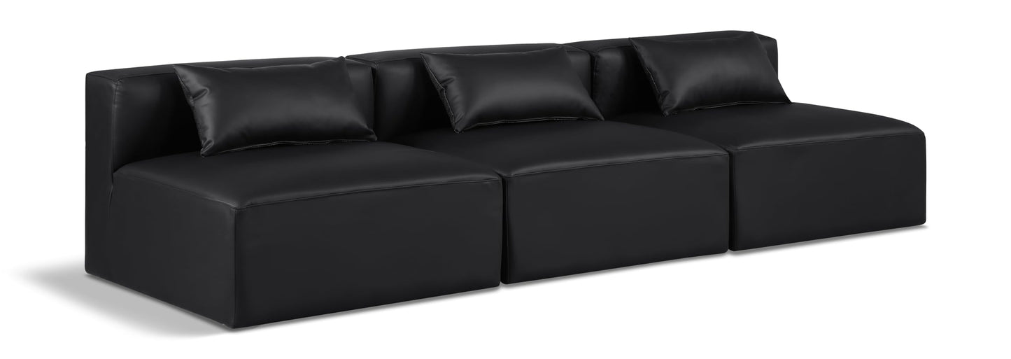 Meridian Furniture 668Black-S108A Cube Collection Modern | Contemporary Modular Sofa with Soft Black Vegan Leather, Modular to Create Infinite Configurations, 108" W x 36" D x 26" H, Black