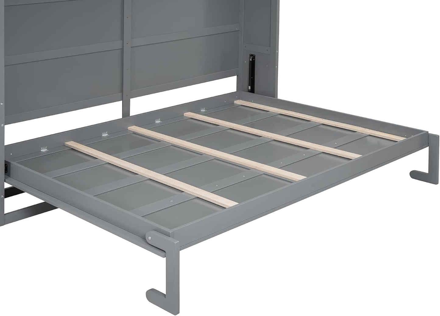 Virubi Queen Horizontal Murphy Bed Cabinet with Storage Cabinet,Wood Folding Murphy Wall Bed for Adult (Grey)