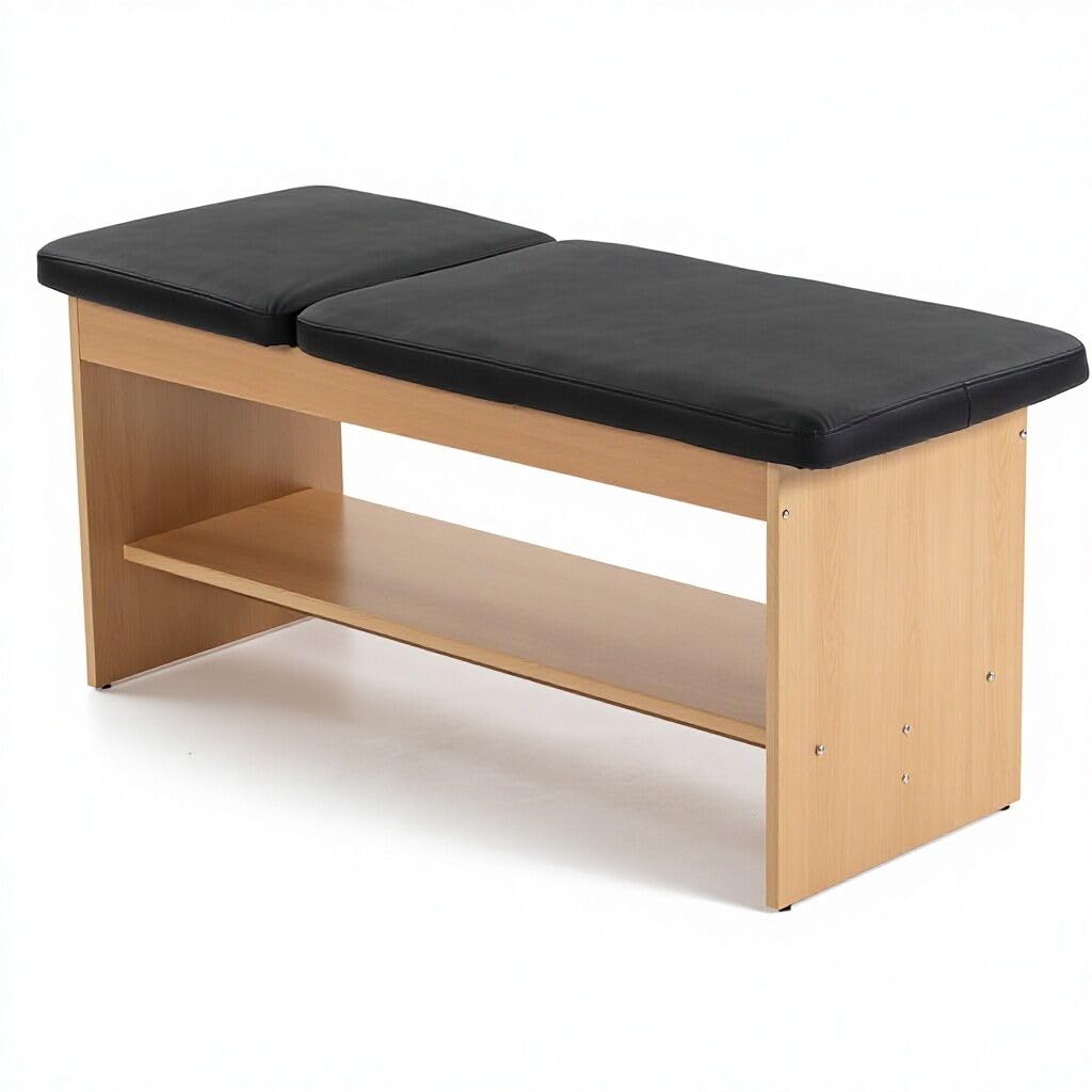 Carenovo Oak Wooden Medical Examination Table Non-Folding Professional Treatment Couch for Physiotherapy, Chiropractic & Clinic Use (Black, Wooden)