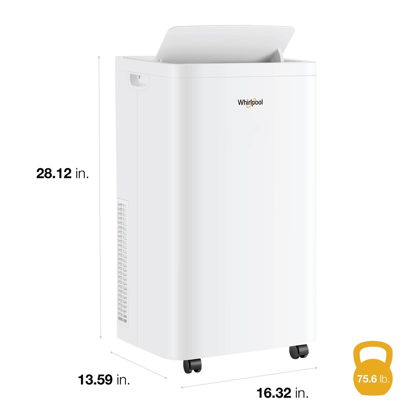 Whirlpool 14,000 BTU Portable Air Conditioner with Heater and Dehumidifier for Living Room, Apartment, or Bedroom, 115V, Portable AC for Rooms up to 700 Square Feet with Remote, 3 Speeds, Timer, White