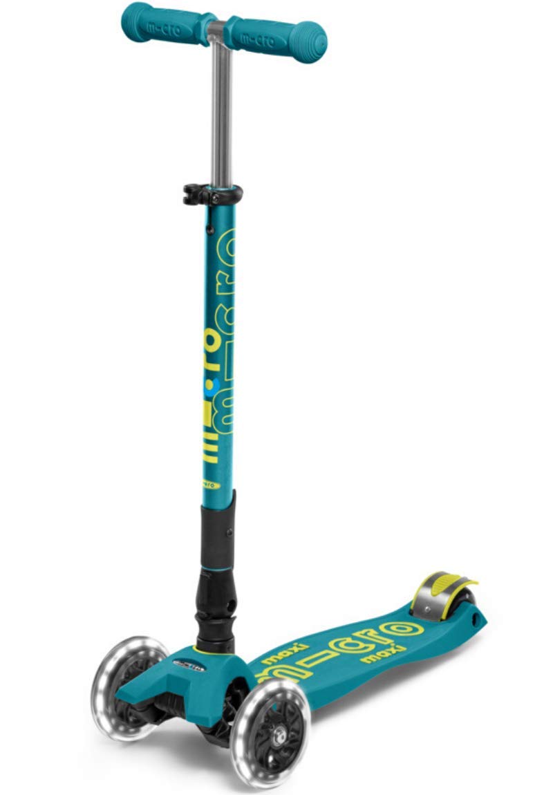 Micro Kickboard | Maxi Foldable LED Kids Scooter for Ages 5-12 | Children up to 110 lbs | 3 Wheel Lean-to-Steer Design | Adjustable T Bar | Smooth Ride, Motion Activated PU LED Wheels | Swiss Design
