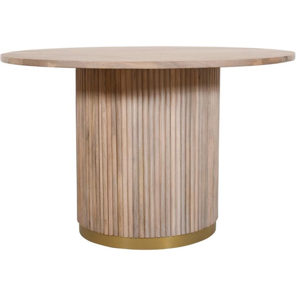 Meridian Furniture 876-T Oakhill Collection Modern | Contemporary Dining Table with White Oak Finish, Solid Mango Wood, Brushed Gold Base, Fluted Wood, 48" W x 48" D x 30" H, Natural