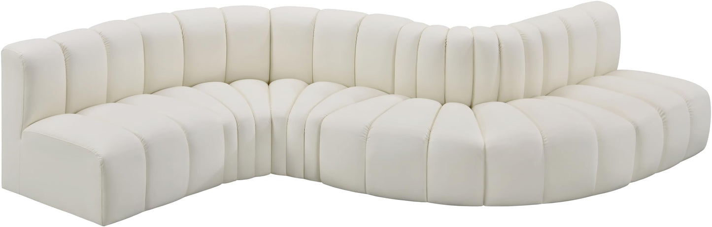 Meridian Furniture 101Cream-S6A Arc Collection Modern | Contemporary Modular Sofa with Soft Cream Vegan Leather, Deep Channel Tufting, Modular Design, 145" W x 53" D x 30" H, Cream