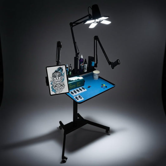 GBK Tattoo Workstation with 60W 360° LED Light, Extra-Large Magnetic Detachable Tray, Rolling Cart with Dual Phone/Tablet Stands, Salon Trolley for Tattoo Studio Artist Nail Tech