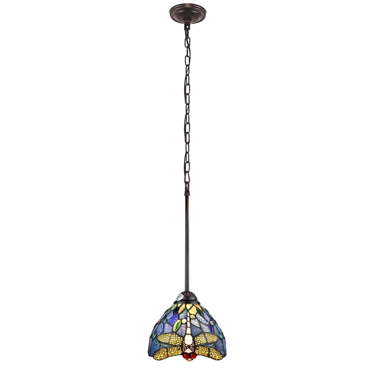 Chloe Lighting Mini-Pendant - Tiffany-Style Dragonfly, 1 Light, 8in Wide, Multicolor, Model CH3T524BD08-DP1