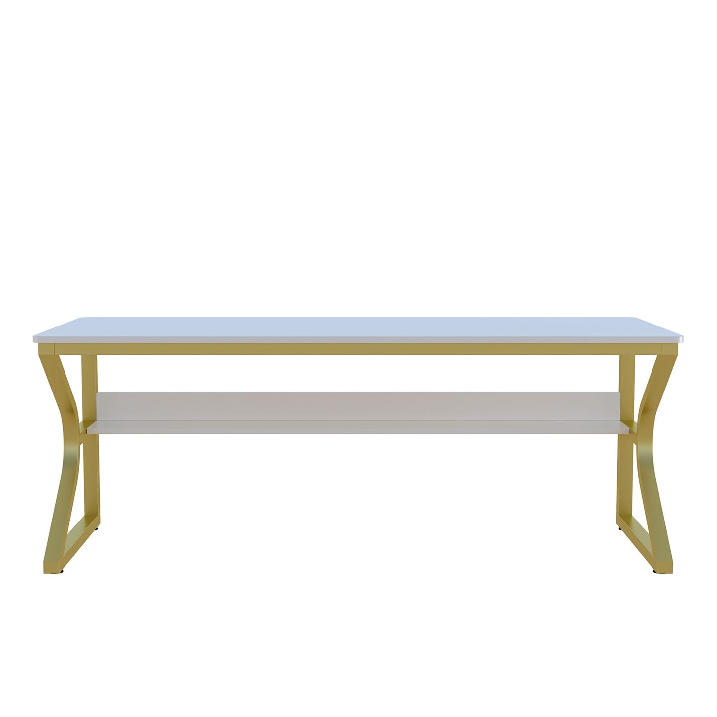 OSCHF Extra Long Desk with Bookshelf - 71" Double Long Writing Table for 2-Person Workstation, Modern Study Work Computer Desk for Home and Office, Gold