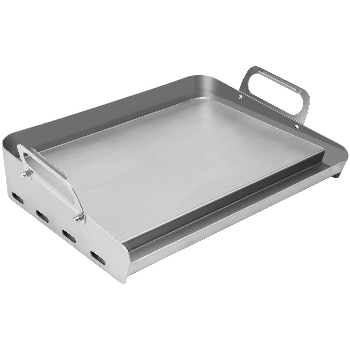 JiRiCHMi 23x16 Inch Griddle for Gas Grill Reinforced Bottom Anti Warp Detachable Handle Grease Groove Stainless Steel Flat Top for Pellet Grill and Stove Outdoor Indoor Cooking