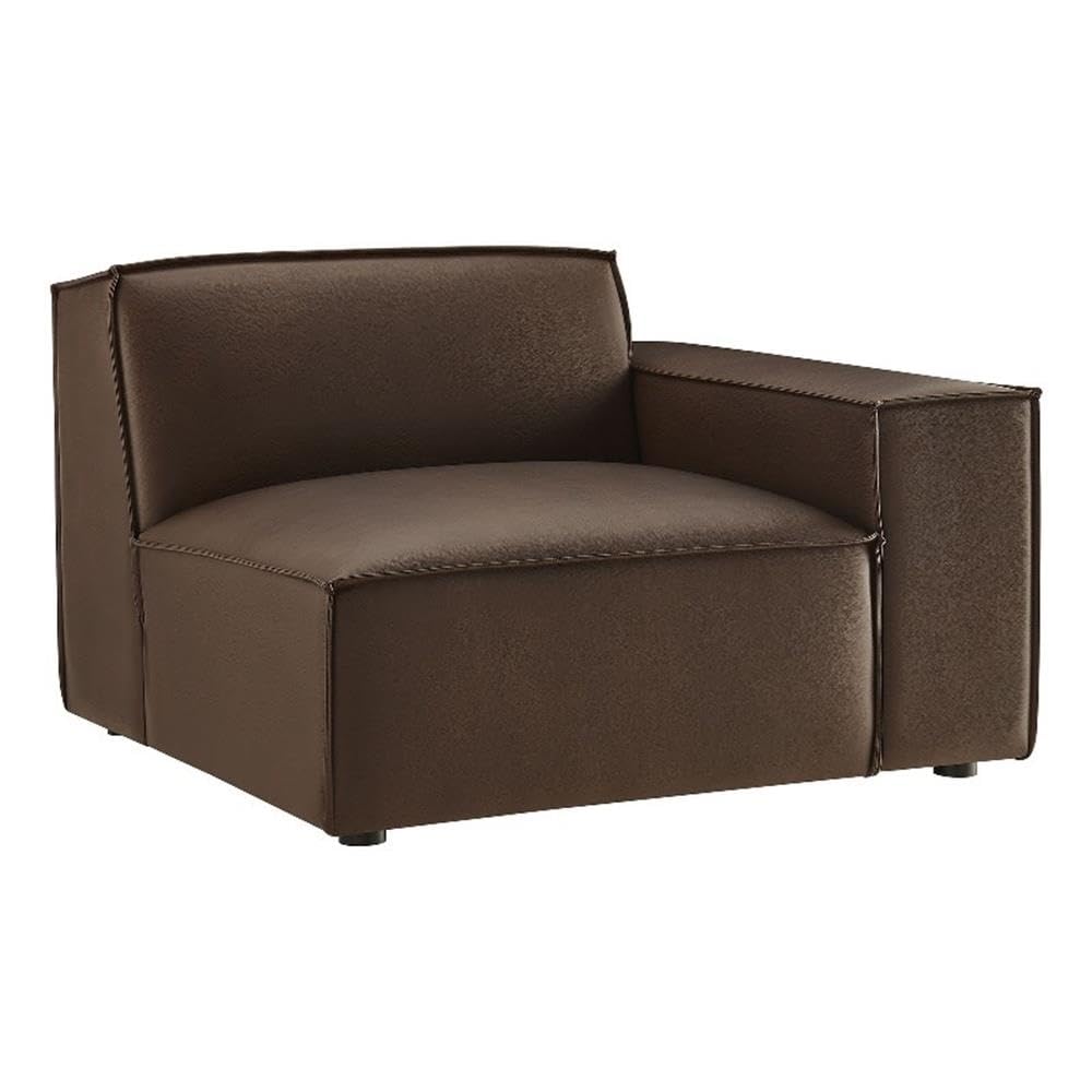 Modway Restore Right-Facing Faux Leather Modular Lounge Chair in Espresso - Living Room Vegan Leather Upholstered Single-Arm Accent Armchair for Sectional Sofa