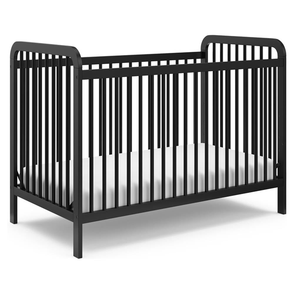 Pemberly Row 3-in-1 Convertible Crib, 53.8" Pine Wood, Black Finish, Adjustable Mattress Base, GREENGUARD Gold Certified, Modern Design Baby Crib to Toddler Bed and Daybed for Nursery Use