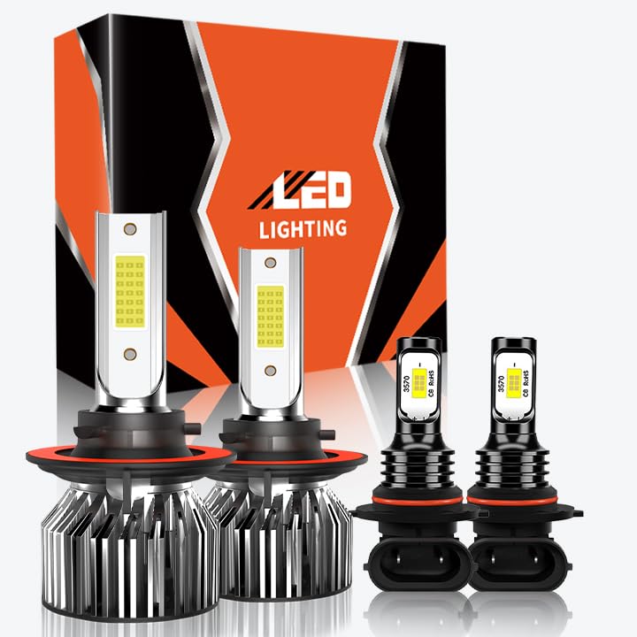 TXBILMOO 9008 High/Low Beam Fog Light Bulbs, 32000LM, 6500K White, Aluminum, IP68, Plug and Play, Pack of 4