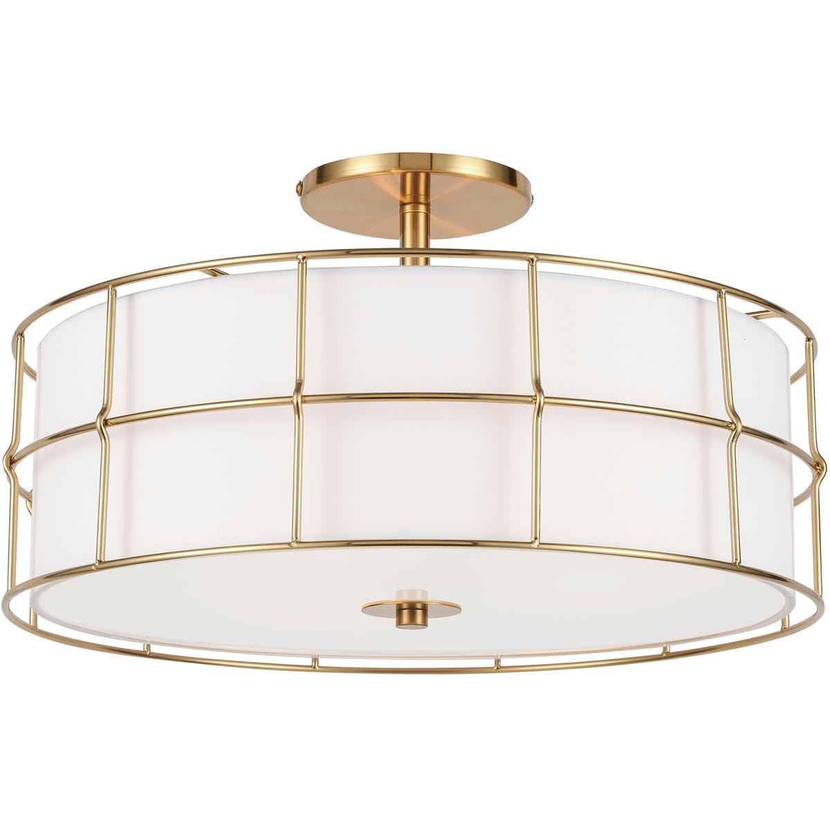Dainolite Alcala Semi-Flush Mount Ceiling Light Fixture, Dimmable, 16in , Aged Brass, White Fabric Shade, Model ALC-163SF-AGB