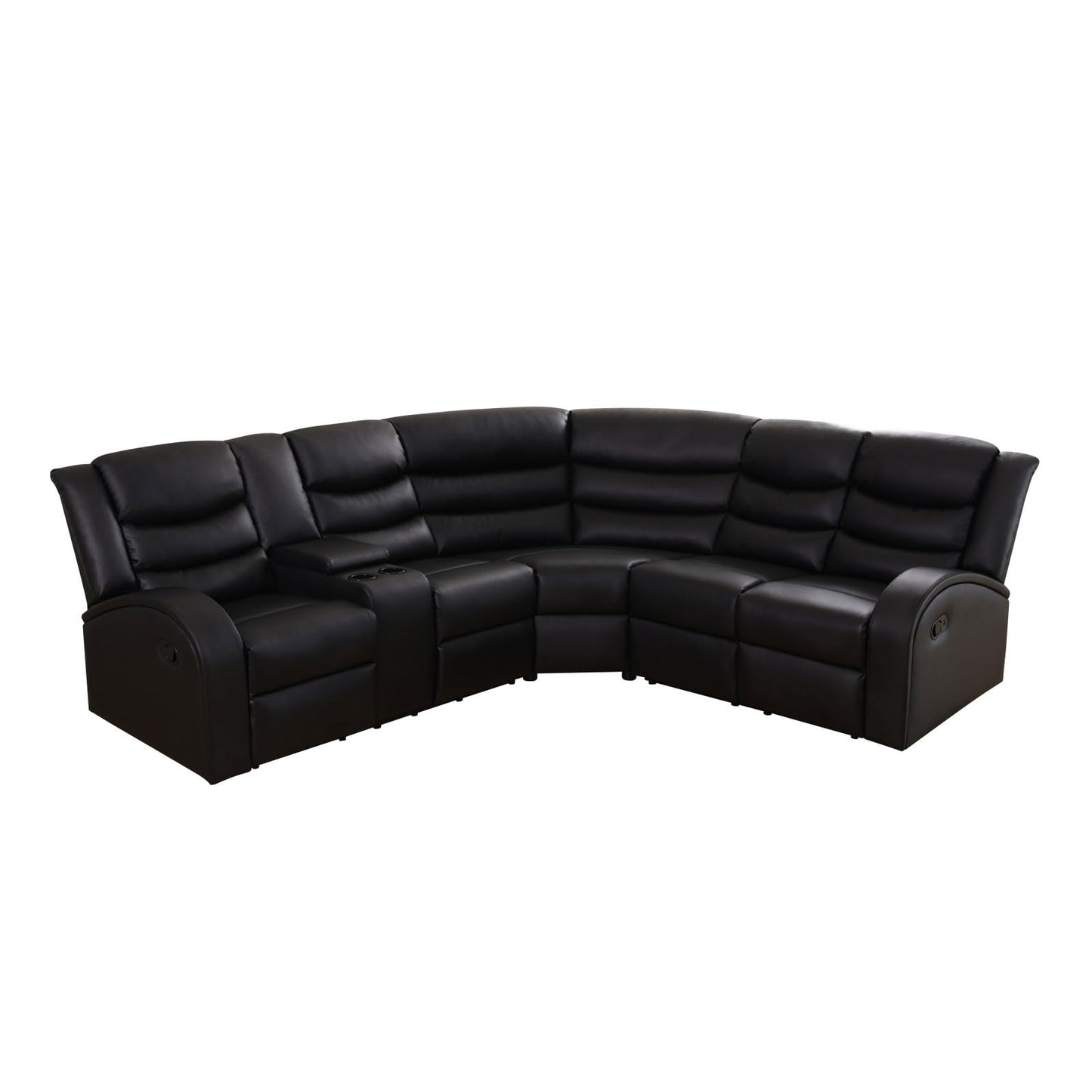UOCFYK Recliner Sectional Sofa Set, L-Shaped Reclining Couch with 2 Recliner Seats, Reclining Corner Couches with Cup Holder and Storage Console for Home Theater & Living Room, Black