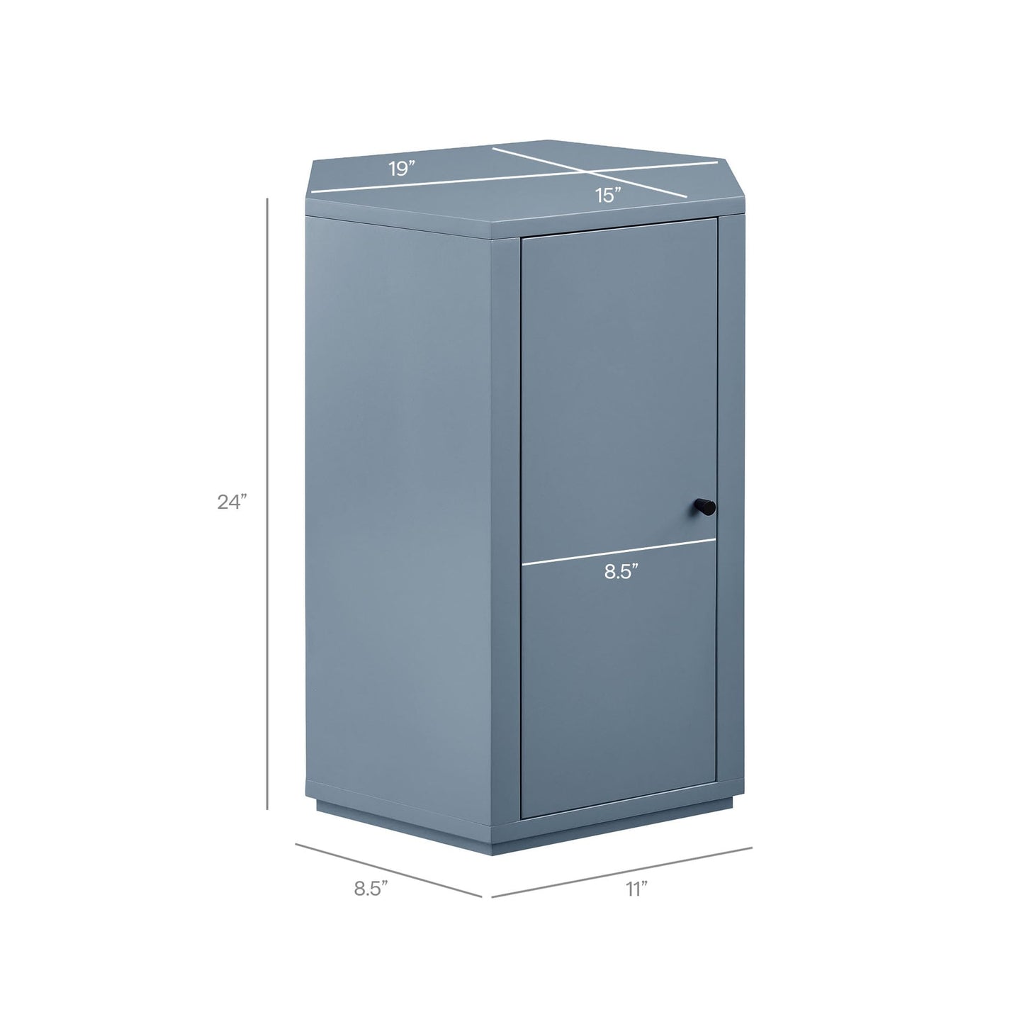 Modway Kade Solid Wood Side Table in Stillwater Blue – Modern Faceted Nightstand – Geometric End Table with Cabinet Storage and Interior Shelf