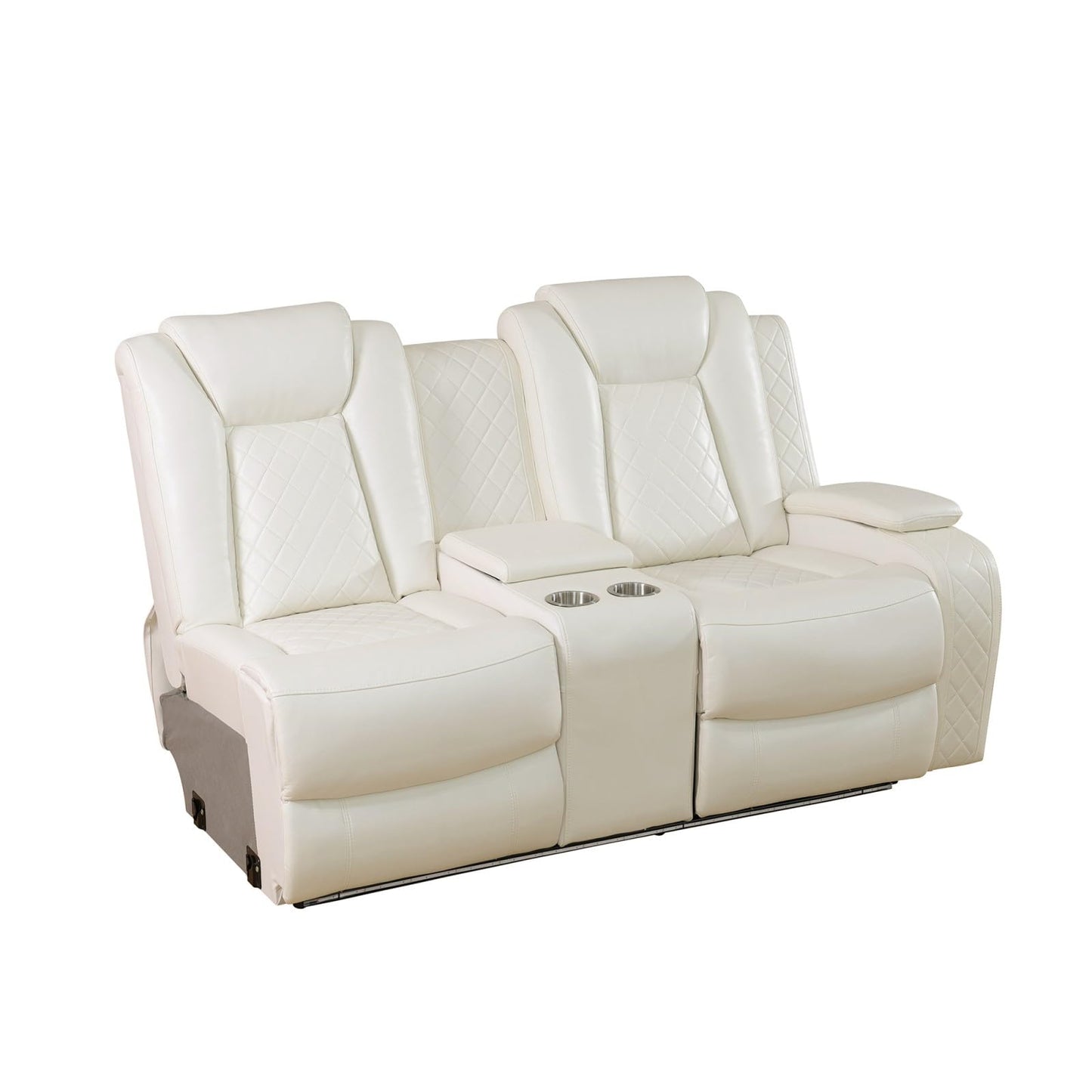 Reclining Sectional, Power Sectional Couch, Leather Sofa Set for Living Room, Comfy Home Theater Seating with USB 2.0 Charging Ports, LED Light Strips, Fold-Down Table & Cupholders (White, 3-Piece)