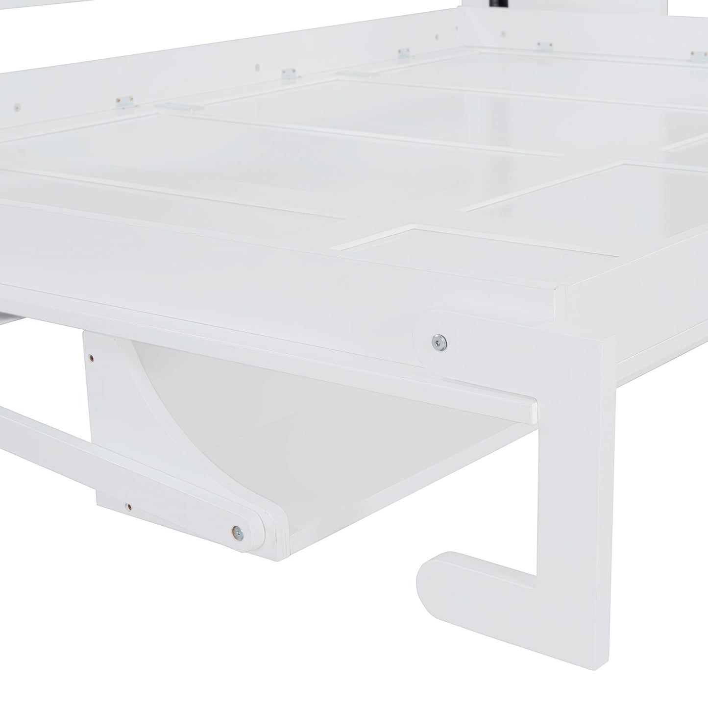 GDFStudio Queen Size Murphy Bed with Desk and Hydraulic Lift, Wall Bed Frame with Foldable Workstation, Space Saving Wooden Cabinet Bed with Mattress Storage for Guest Room, White