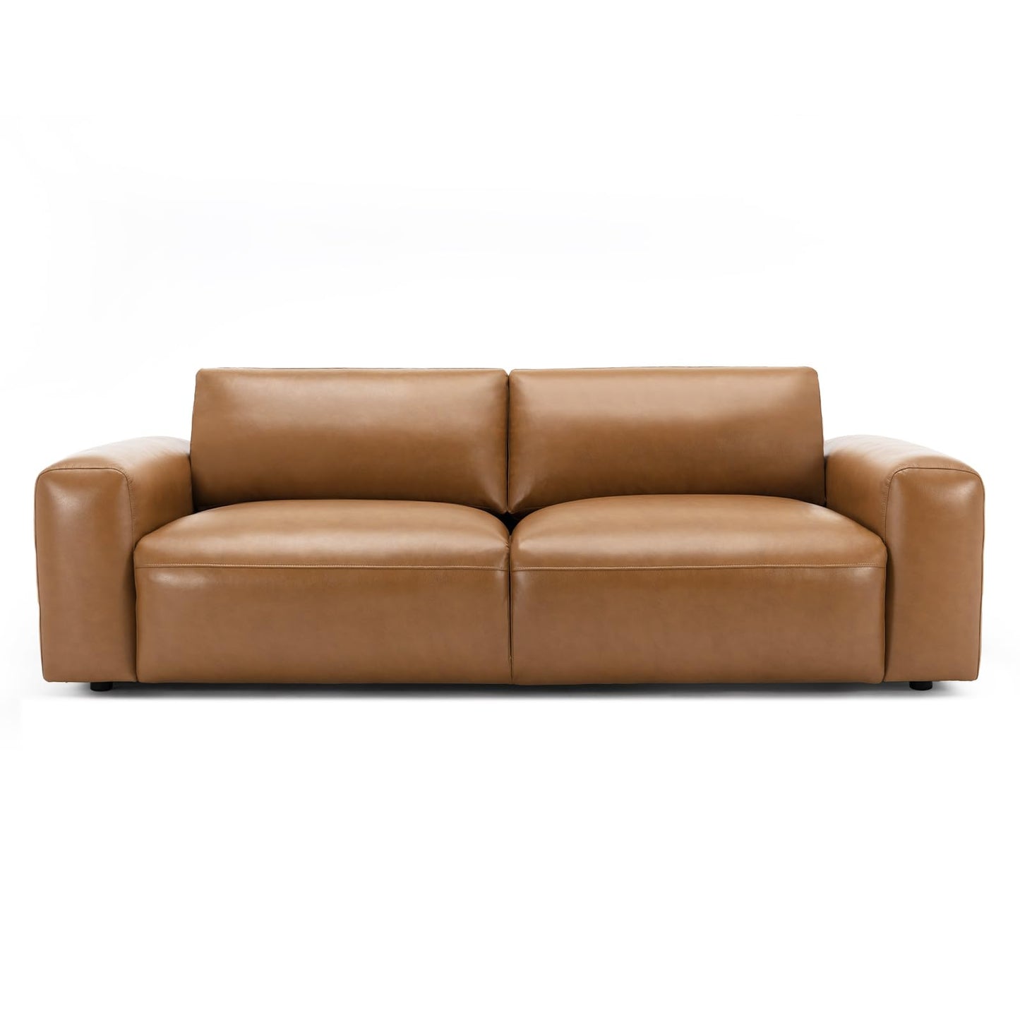 COLAMY 95Inches Oversized PU Leather Sofa for Living Room-Down Filled 3-Seater Modern Sofa with Extra Deep Seats, Wide Arm-Brown