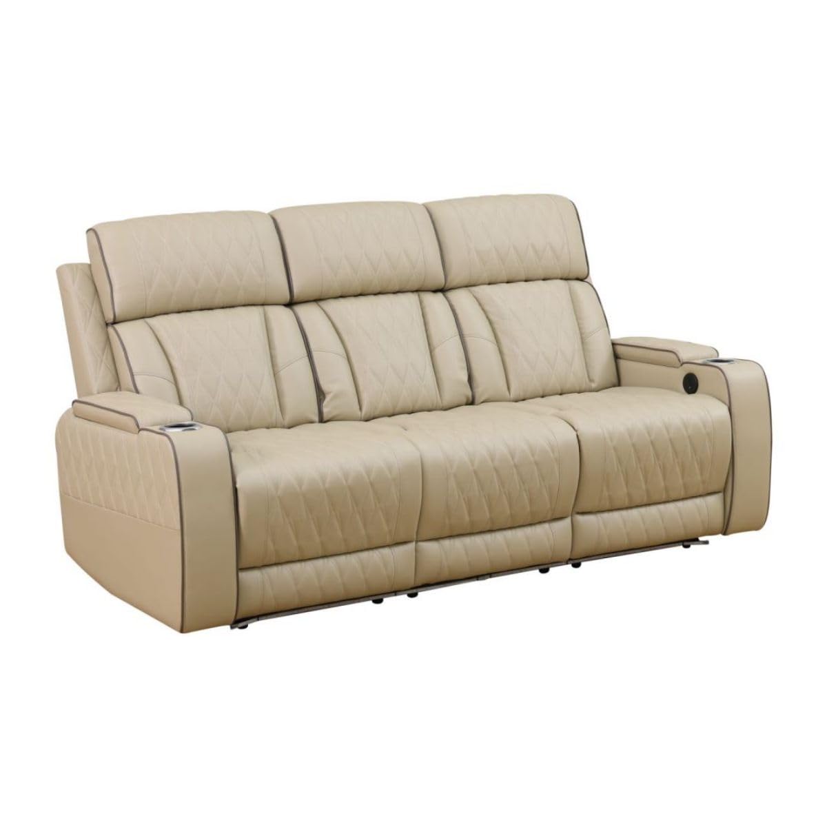 UOCFYK Electric Power Breathing Leather Recliner Sofa Genuine Leather Recliner Couch 3-Seater, Comfy Wide Lazy Top Grain Leather Sofa with USB Port for Living Room (Beige, Sofa)