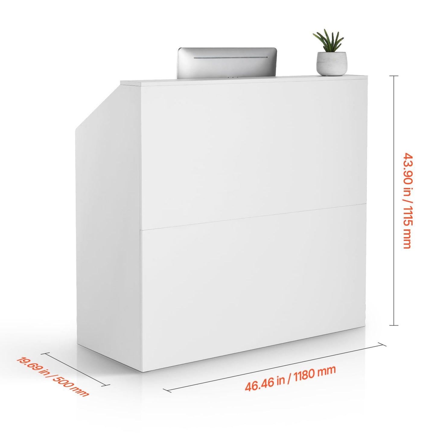 Reception Desk, 46 Inch Rectangular Front Counter Table, Office Reception Desk, Retail Counter and Front Reception Counter, for Checkout, Lobby, Beauty Salon and Office, White Sturdy & Reliable Cons