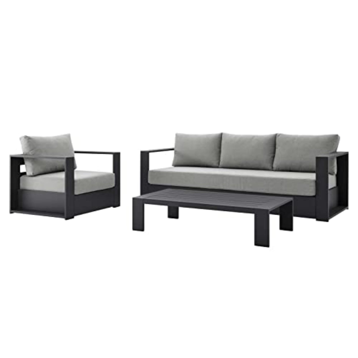 Modway 3-Piece Patio Set, Gray, Outdoor Furniture, Powder-Coated Aluminum Frame, Dense Foam Padding, Water & UV-Resistant Fabric
