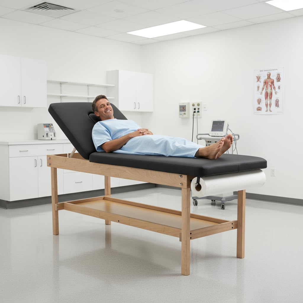 Carenovo 27.5" Width Comfortable Medical Exam Table & Bed with Wooden Storage Base and Paper Holder for Treatment Clincal (Black)