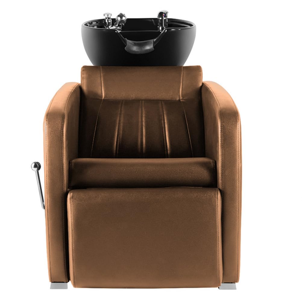 Backwash Shampoo Unit for Salon, Hair Washing Station with Ceramic Bowl Adjustable Footrest, Chair Sink Barber Shop Beauty Equipment